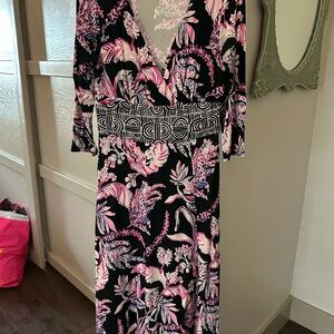 Lilly Pulitzer Black and Pink Floral Long Sleeve Dress